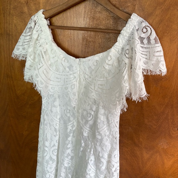 Promesa White Off The Shoulder Floral Lace Dress NWT Small Wedding Boho Formal - Picture 7 of 15